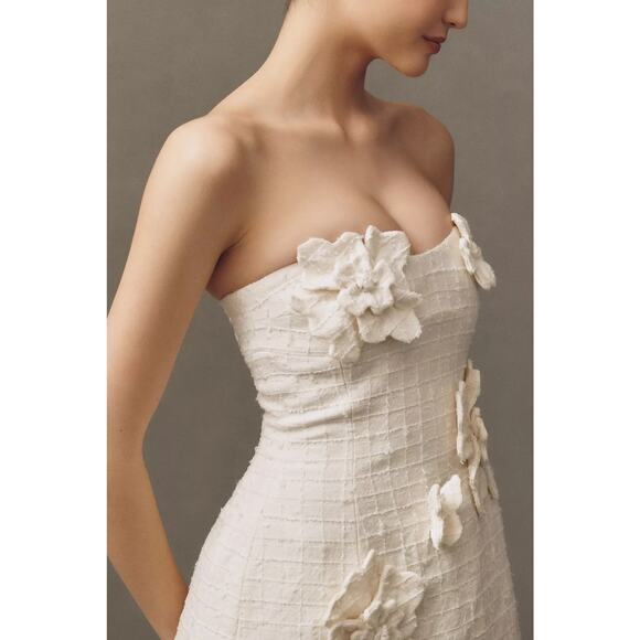 LEO LIN Snow Rosario Strapless Floral Appliqué Tweed Mini Dress Sz 12 NWT - Picture 3 of 12